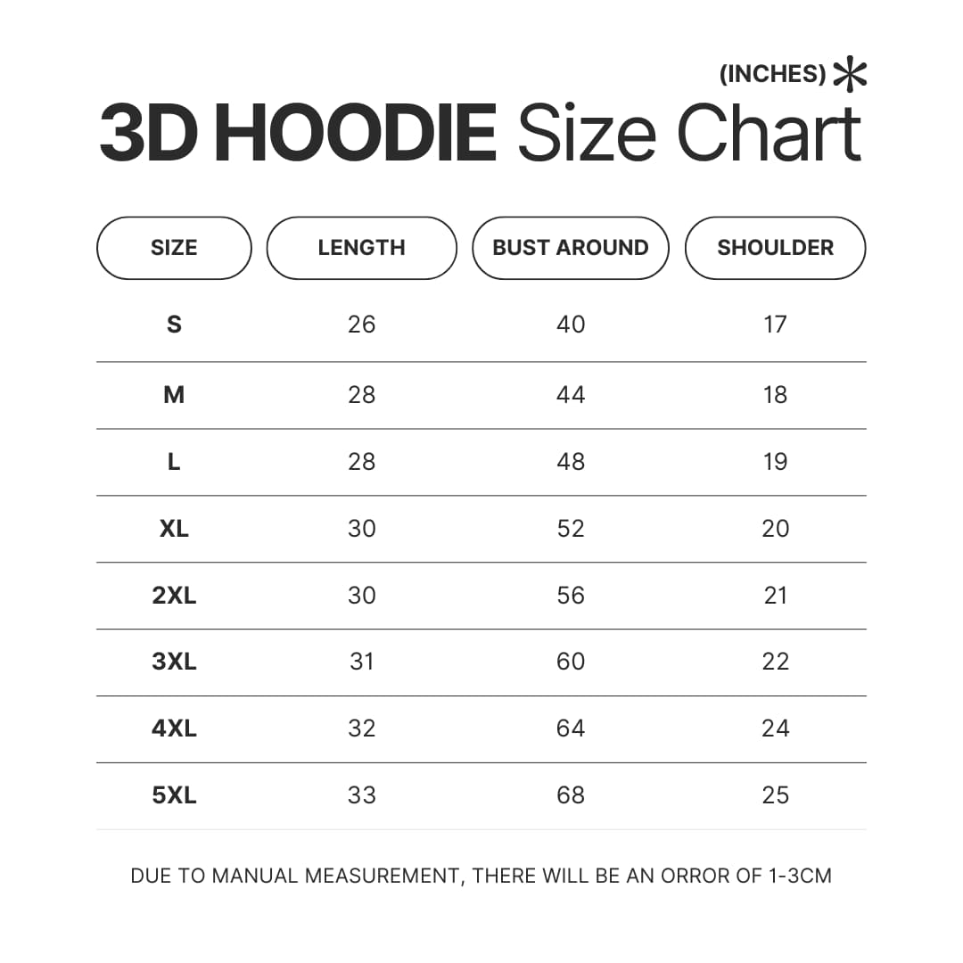 3D Hoodie Size Chart - Anime Jacket Store