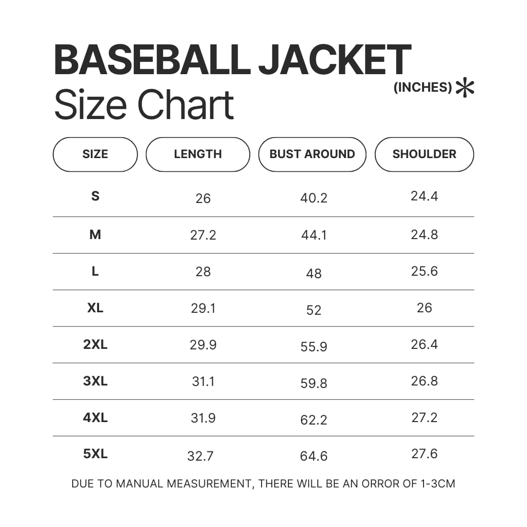 Baseball Jacket Size Chart 2 - Anime Jacket Store