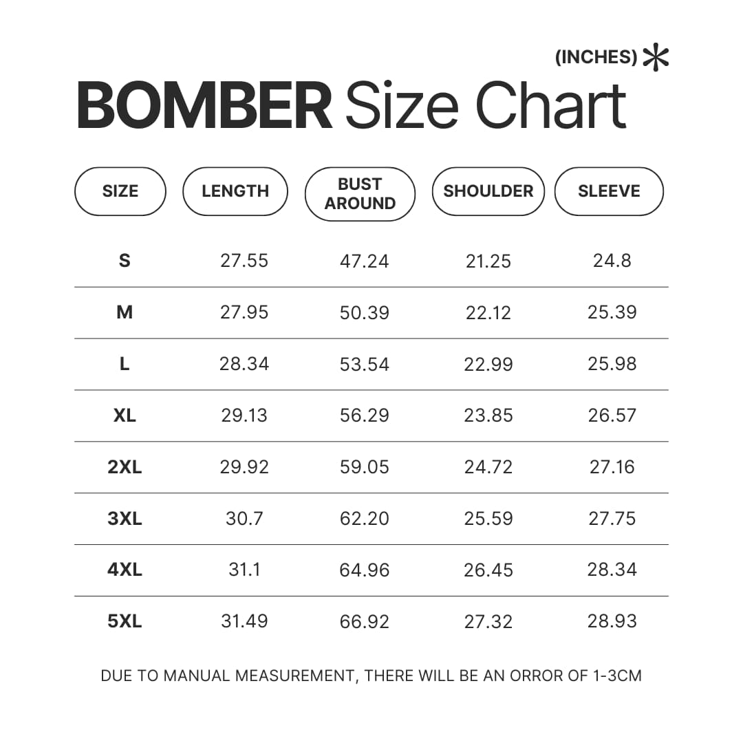 Bomber Size Chart - Anime Jacket Store