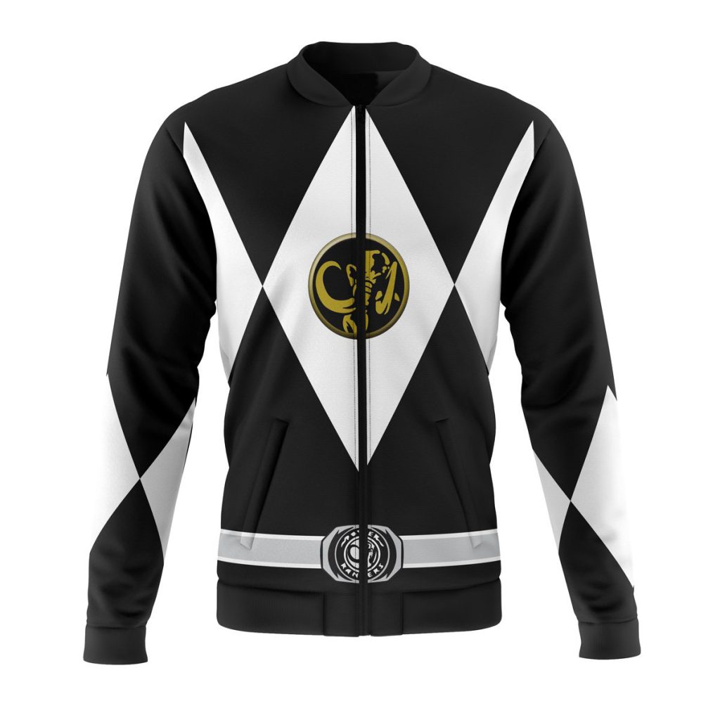 black ranger mighty morphin power rangers casual bomber jacket dlnak - Anime Jacket Shop